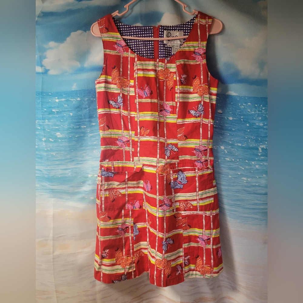 Vintage White Label Lilly Pulitzer Red Dress with Butterfly Pattern Size 6